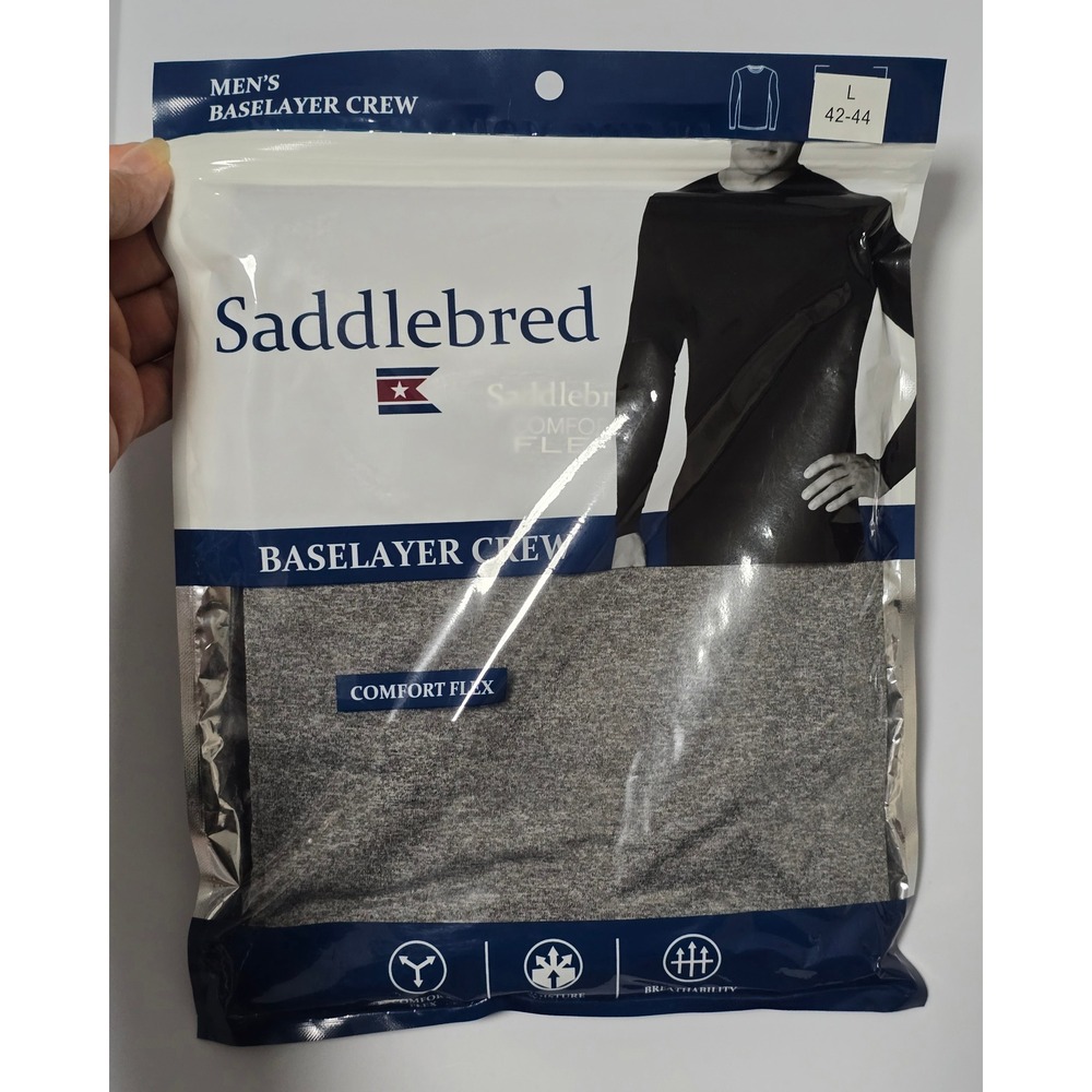 Saddlebred Mens Baselayer Crew Neck Comfort Flex Shirt L 42-44 Grey Heather (N)